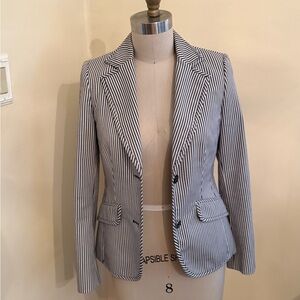 Mango Navy and White Striped Blazer